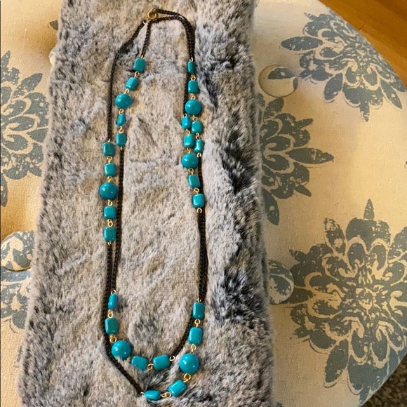 Turquoise colored plastic beads on black chain - Picture 3 of 5
